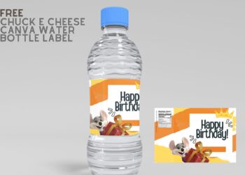 (Free Editable) Chuck E Cheese Canva Birthday Water Bottle Labels