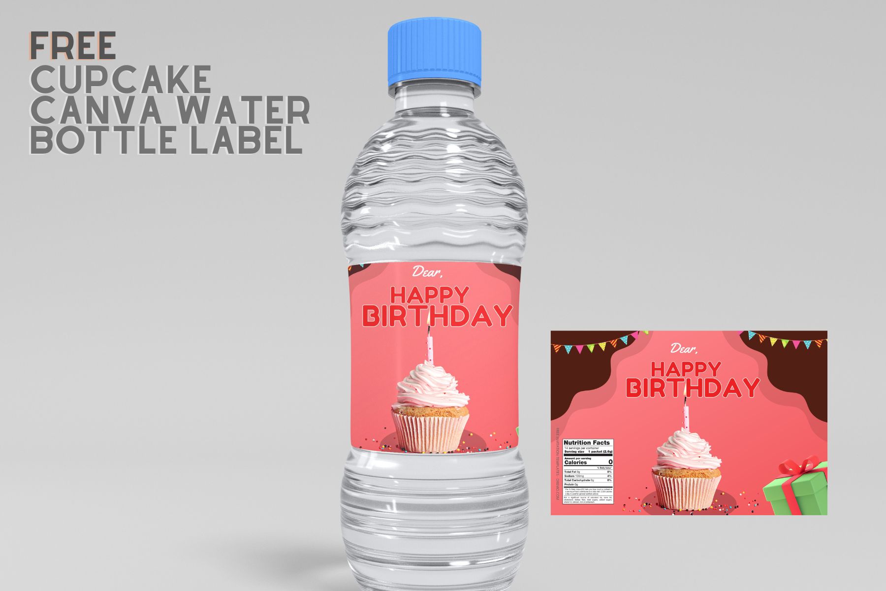 (Free Editable) Cupcake Themes Canva Birthday Water Bottle Labels