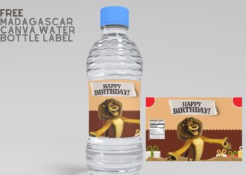 (Free Editable) Madagascar Canva Birthday Water Bottle Labels