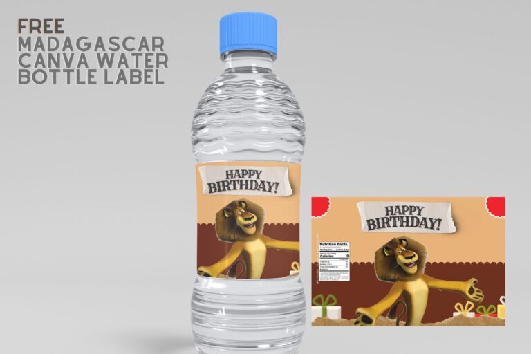 (Free Editable) Madagascar Canva Birthday Water Bottle Labels