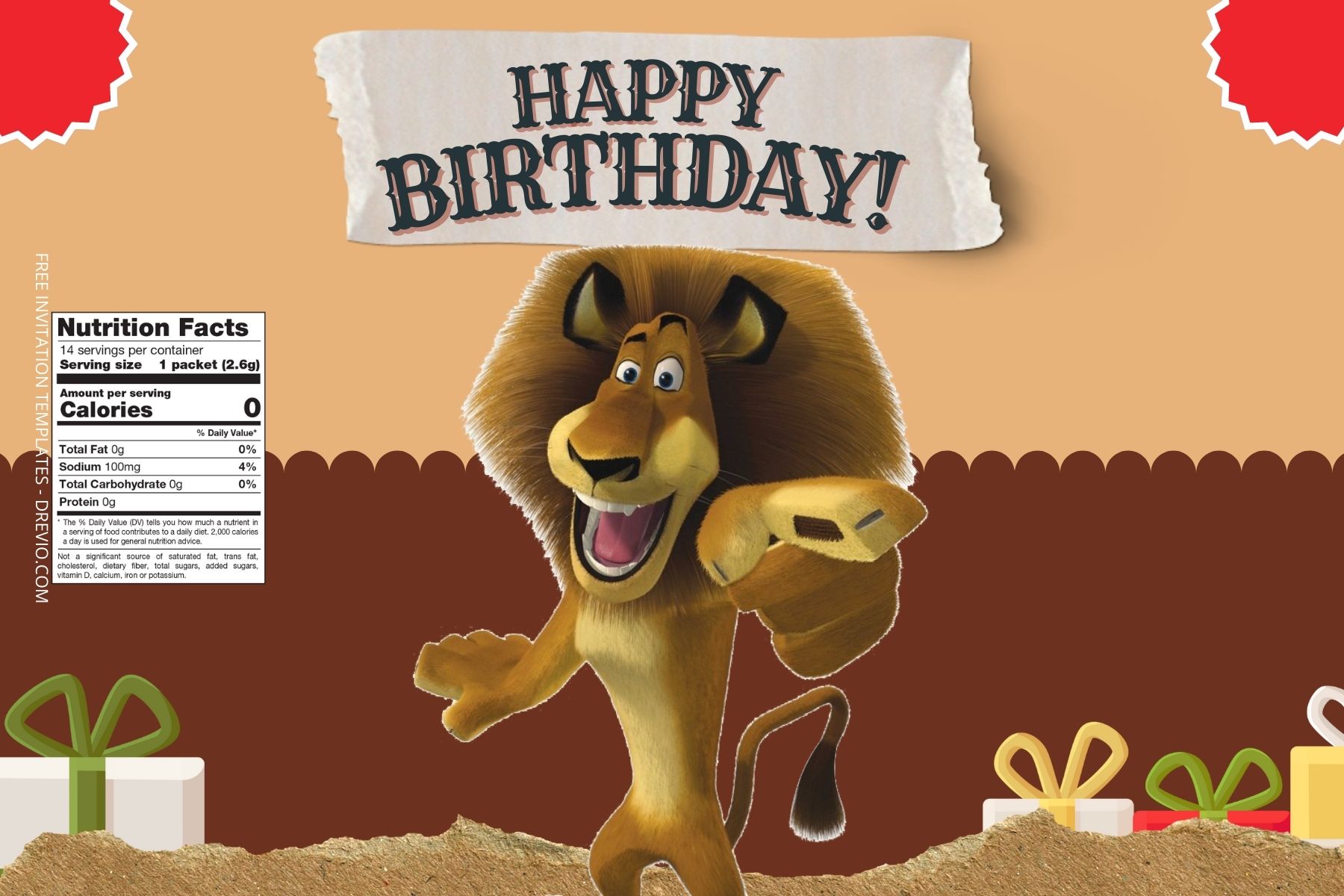 (Free Editable) Madagascar Canva Birthday Water Bottle Labels Four