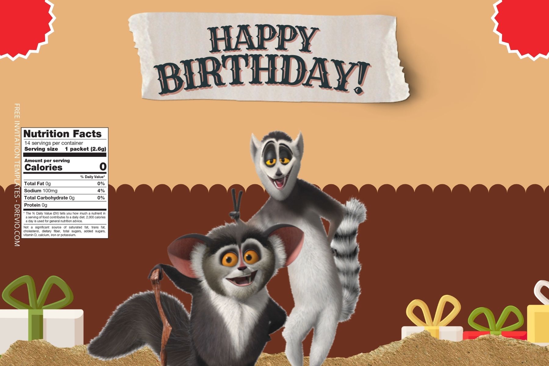 (Free Editable) Madagascar Canva Birthday Water Bottle Labels Six