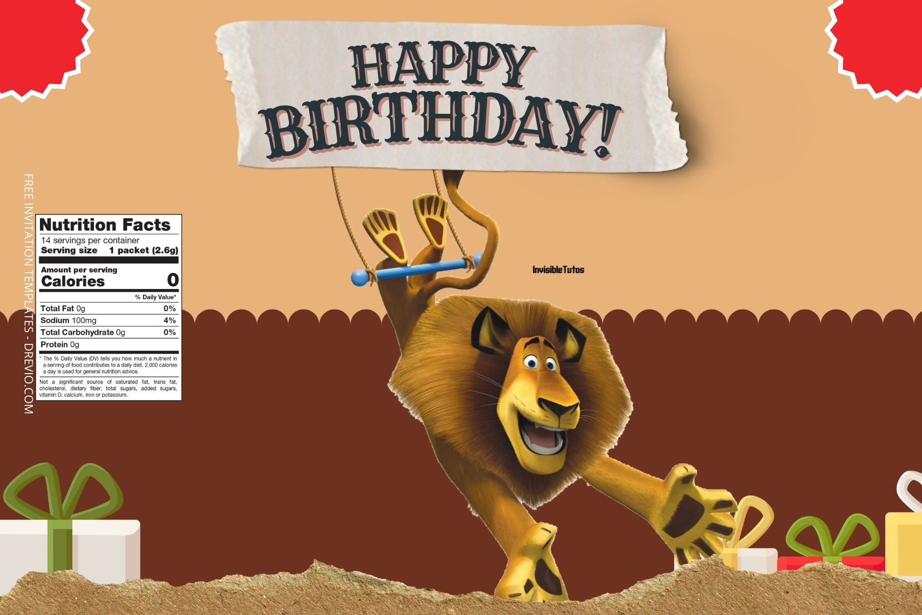 (Free Editable) Madagascar Canva Birthday Water Bottle Labels Three