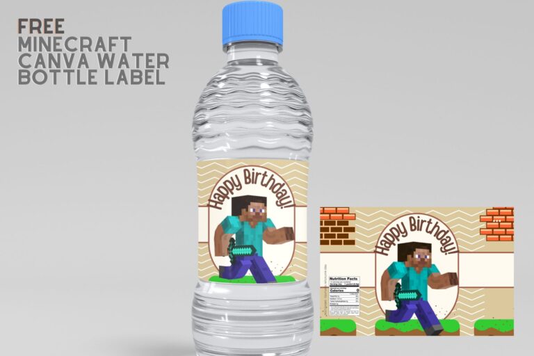 (Free Editable) Minecraft Canva Birthday Water Bottle Labels