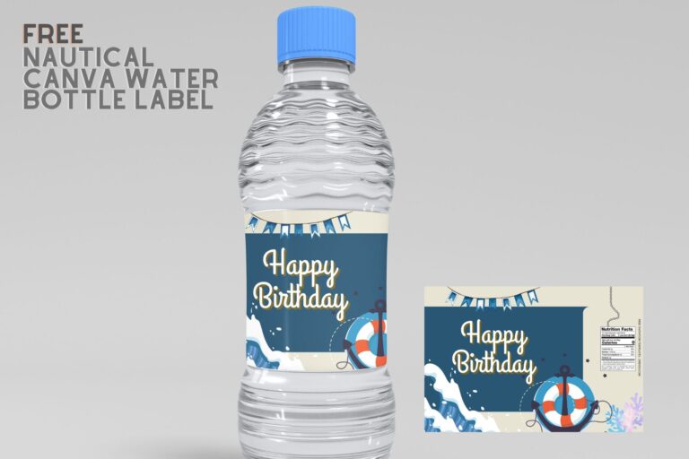 (Free Editable) Nautical Themes Canva Birthday Water Bottle Labels