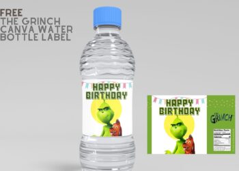 (Free Editable) The Grinch Canva Birthday Water Bottle Labels