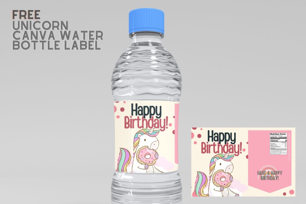 (Free Editable) Unicorn Themes Canva Birthday Water Bottle Labels