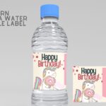 (Free Editable) Unicorn Themes Canva Birthday Water Bottle Labels