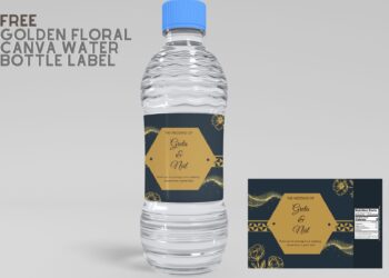 (Free) Golden Floral Canva Wedding Water Bottle Labels