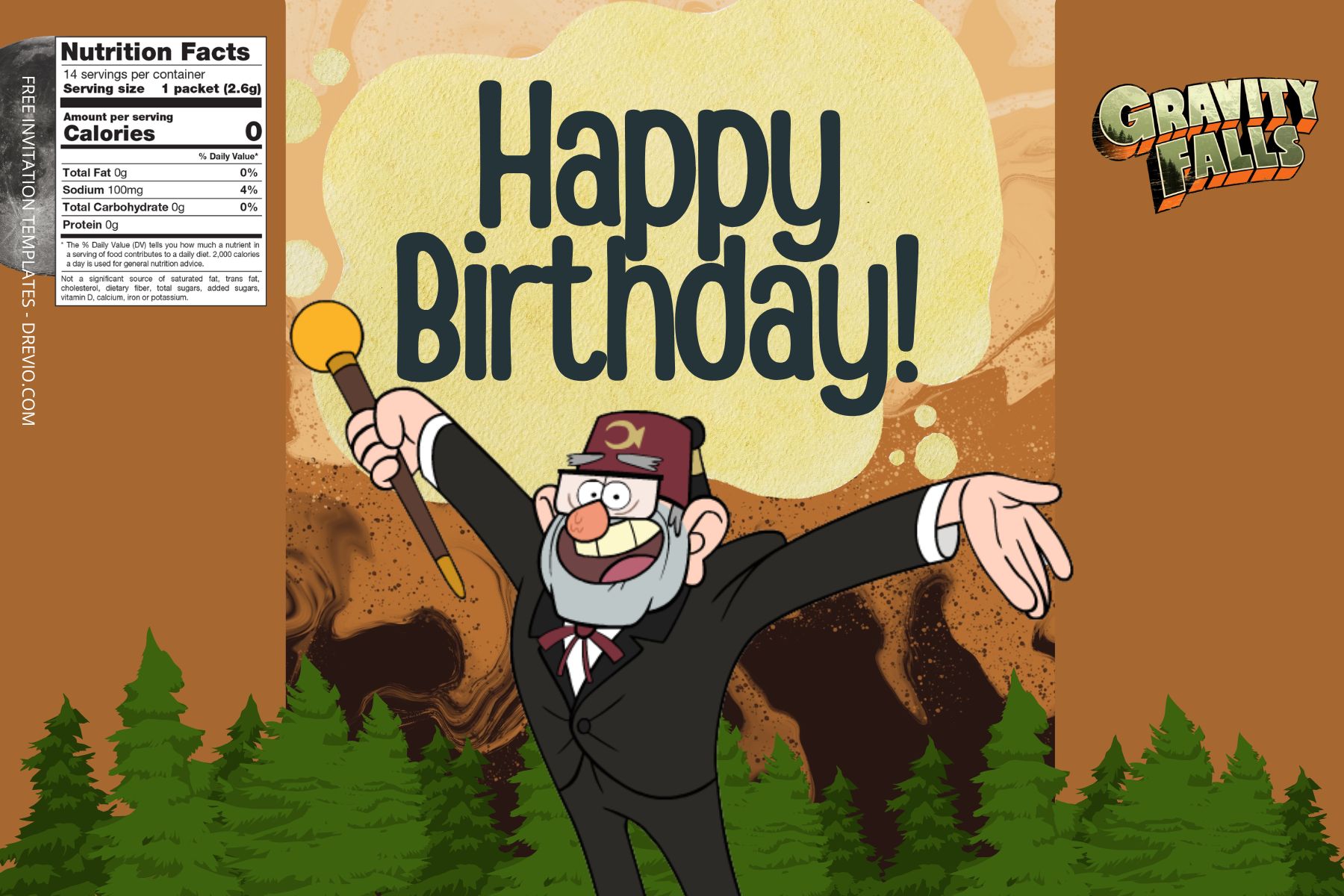 (Free) Gravity Falls Canva Birthday Water Bottle Labels Six