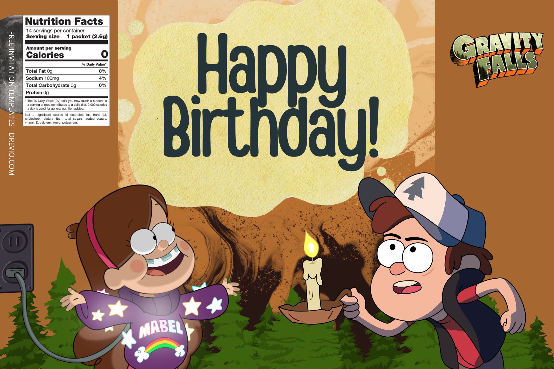 (Free) Gravity Falls Canva Birthday Water Bottle Labels Three