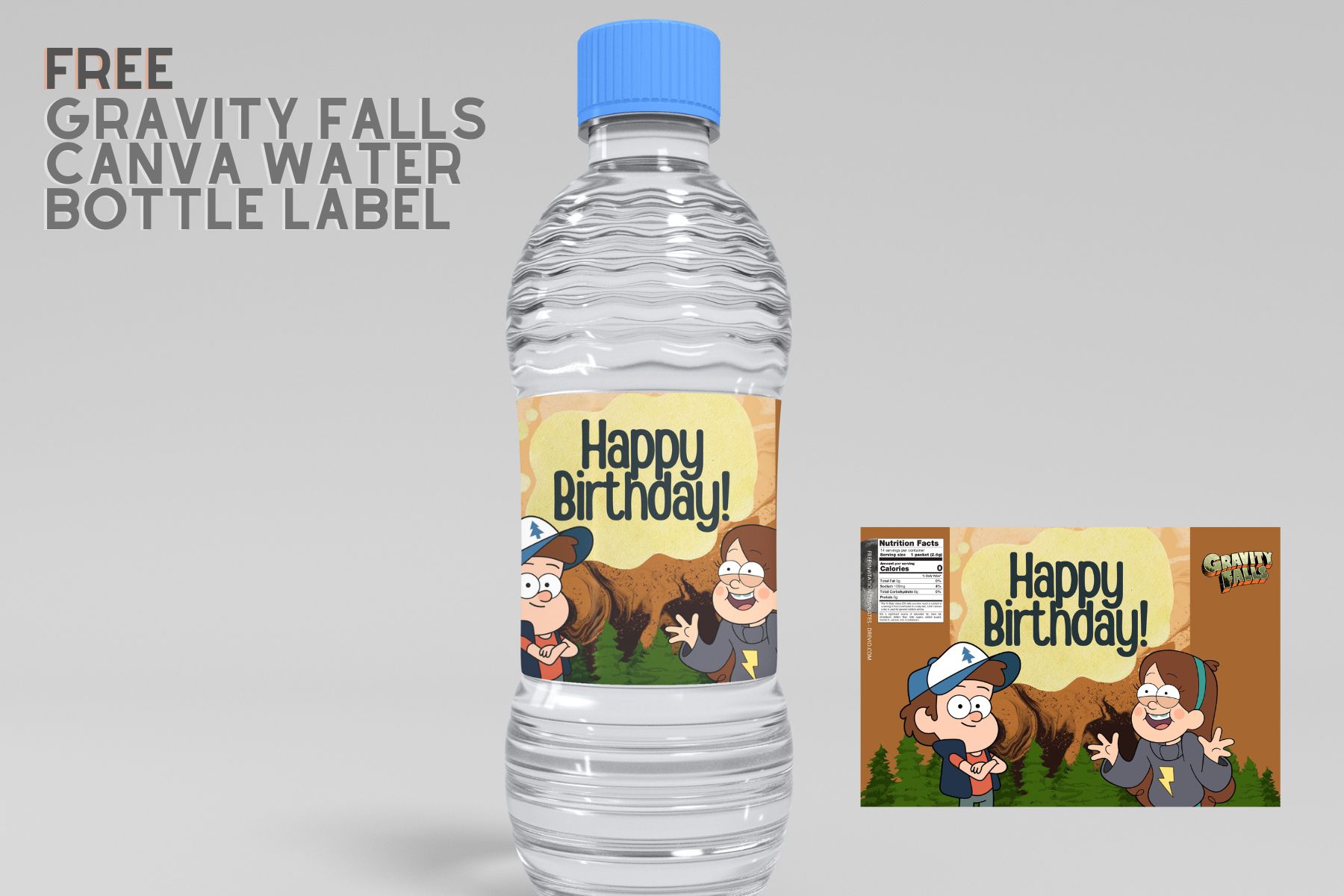 (Free) Gravity Falls Canva Birthday Water Bottle Labels