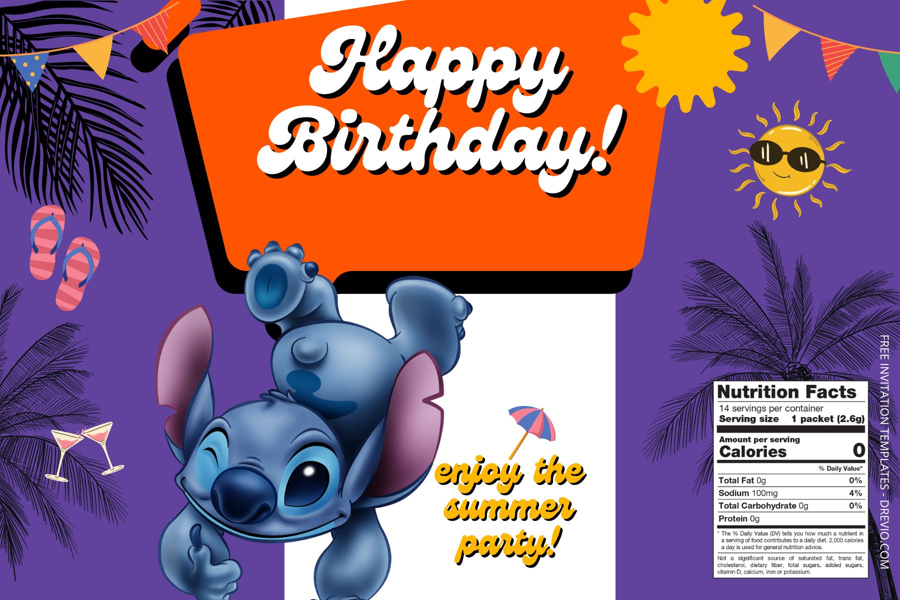 (Free) Lilo & Stitch Canva Birthday Water Bottle Labels Three