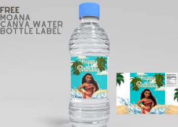 (Free) Moana Canva Birthday Water Bottle Labels