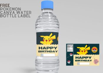(Free) Pikachu Canva Birthday Water Bottle Labels