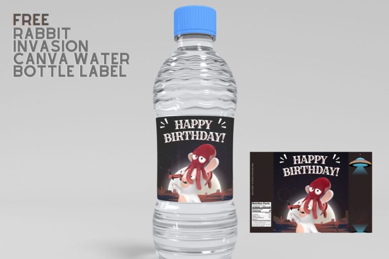 (Free) Rabbit Invasion Canva Birthday Water Bottle Labels