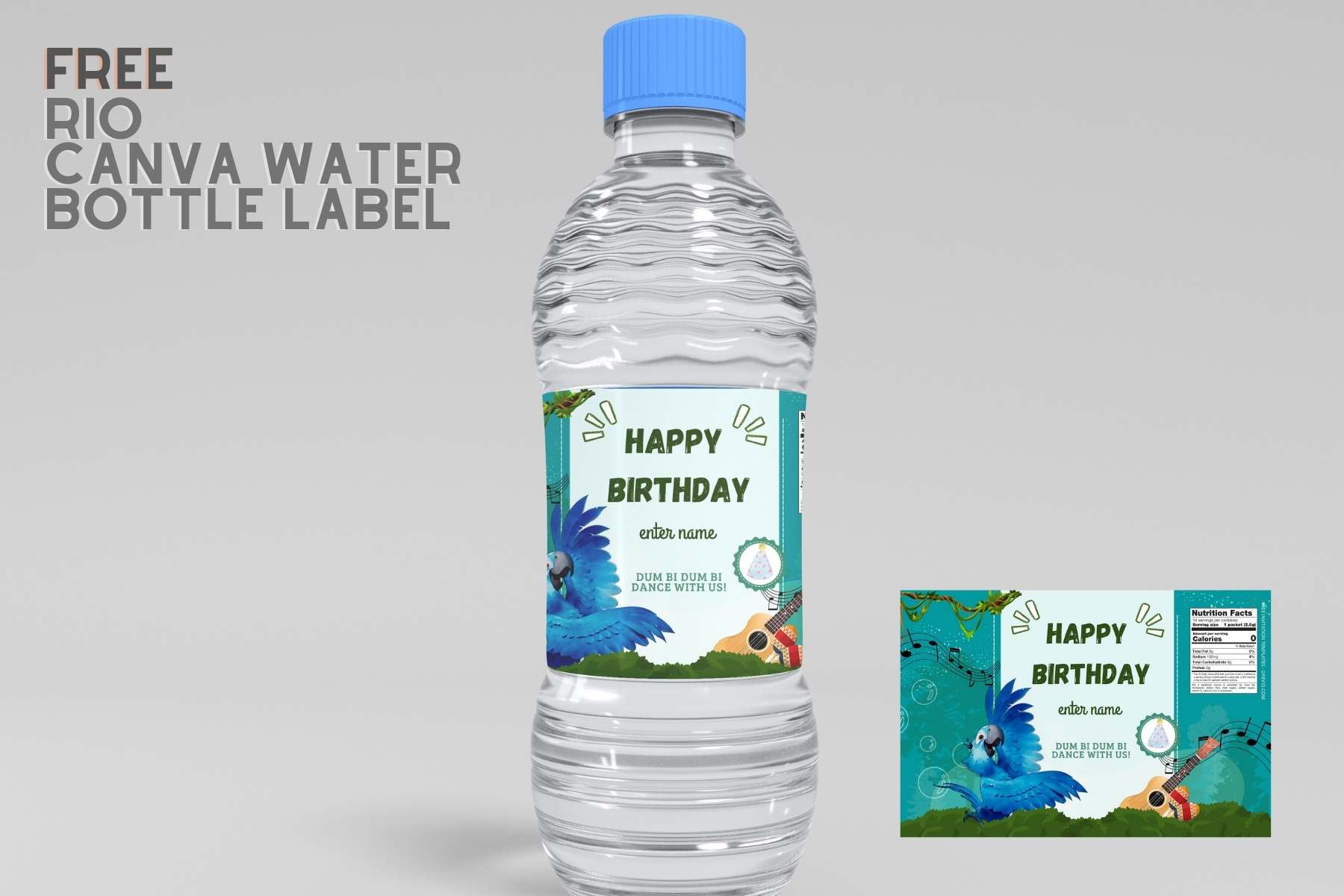 (Free) Rio Movie Canva Birthday Water Bottle Labels