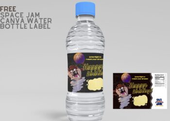 (Free) Space Jam Canva Birthday Water Bottle Labels