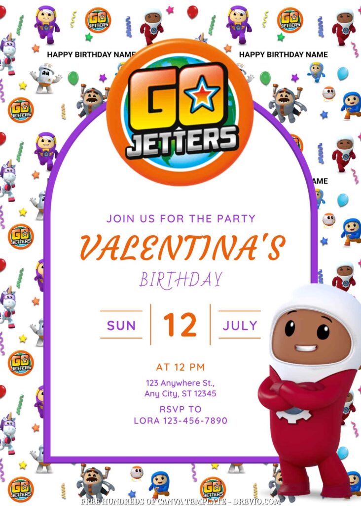 Free Go Jetters Birthday Invitations with Group in the Background
