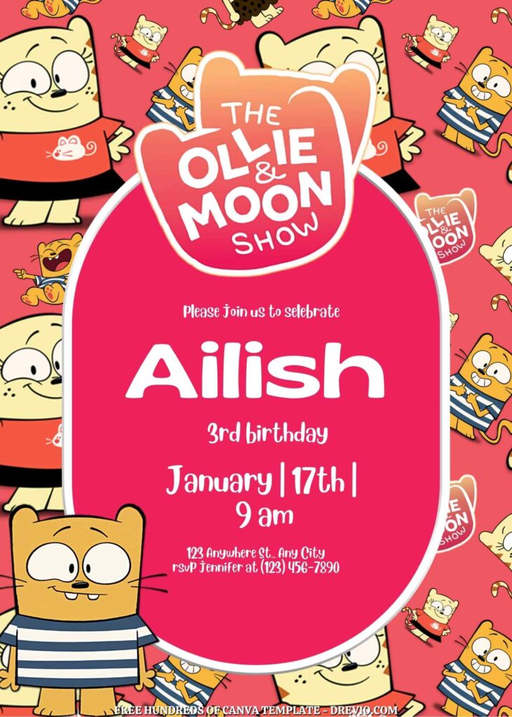The Ollie & Moon Show Birthday Invitations with Group in the Background