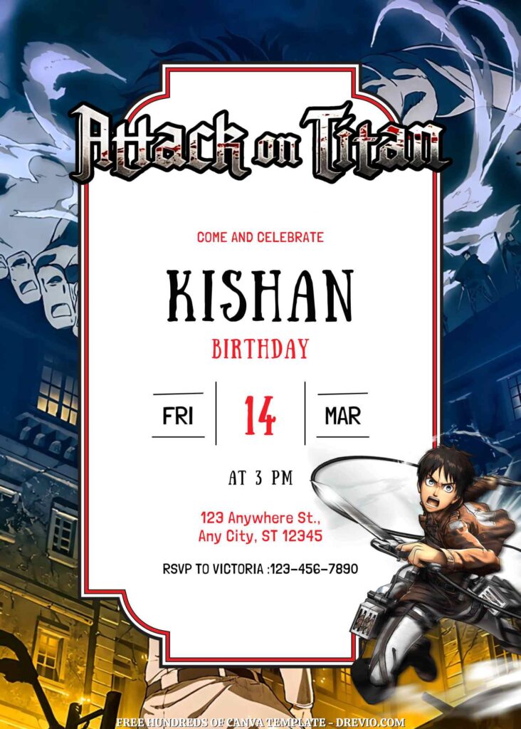 Free Attack on Titan Birthday Invitations with Dark Background