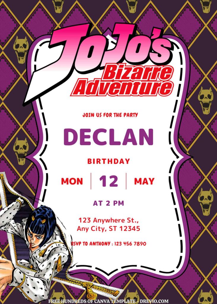 Free Jojo's Bizzare Adventure Birthday Invitations