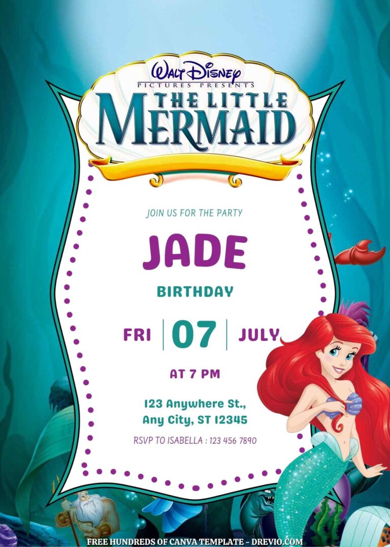 Little Mermaid Birthday invitations with Undersea in the Background