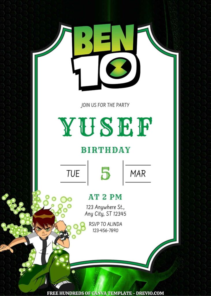 Free Ben10 Birthday Invitations in the Black Background