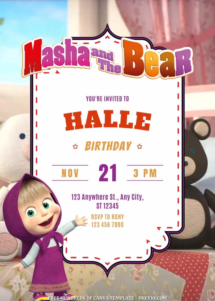 Free Masha and the Bear Birthday Invitations