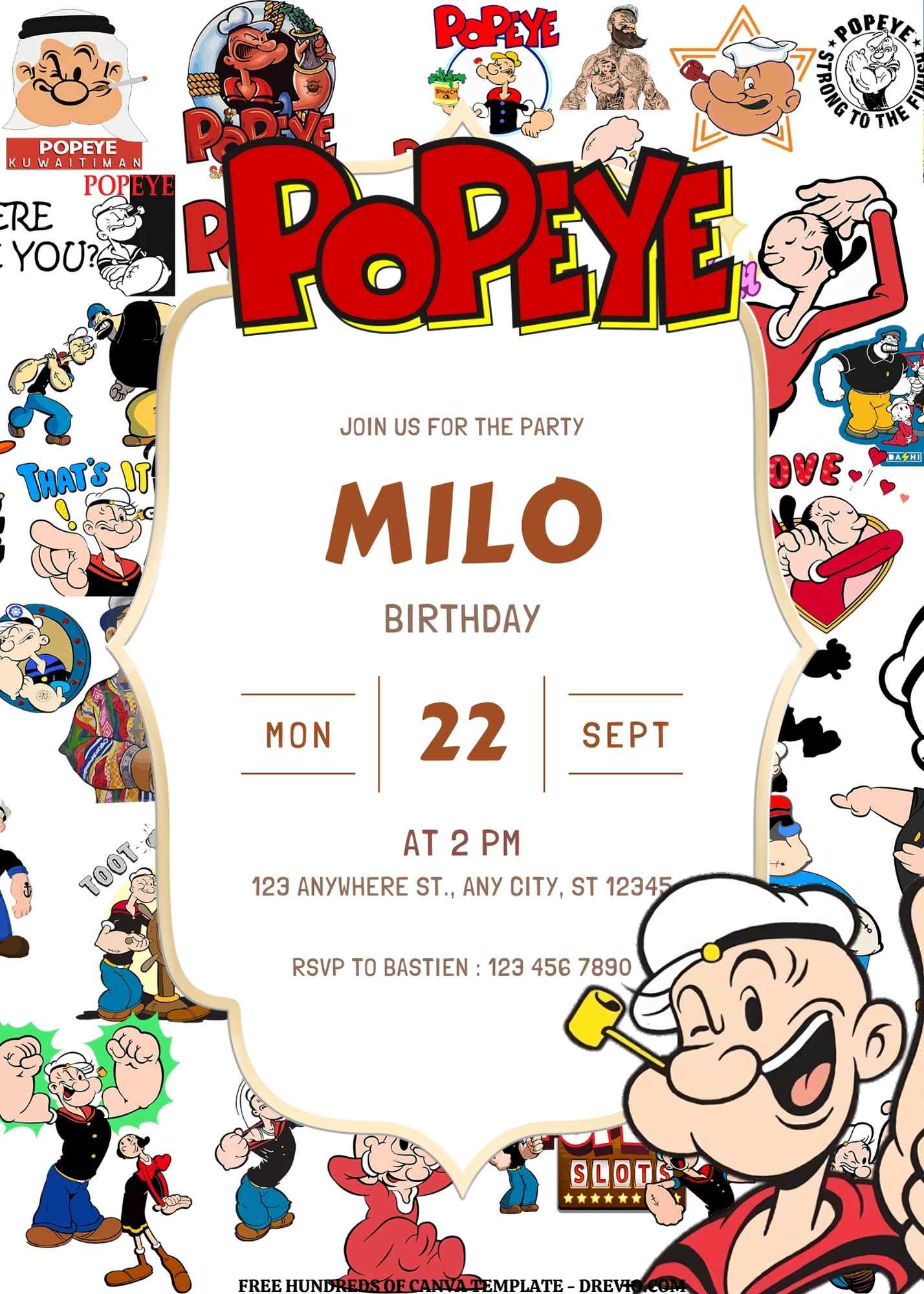 Free Popeye Birthday Invitation Templates for Kids’ Parties | 18+ Fun Canva Designs 2026
