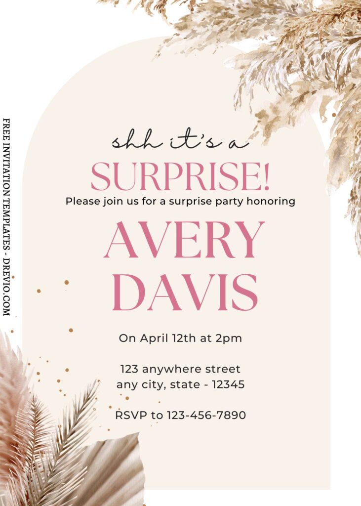 10 Bohemian Pampas Canva Invitation Templates
