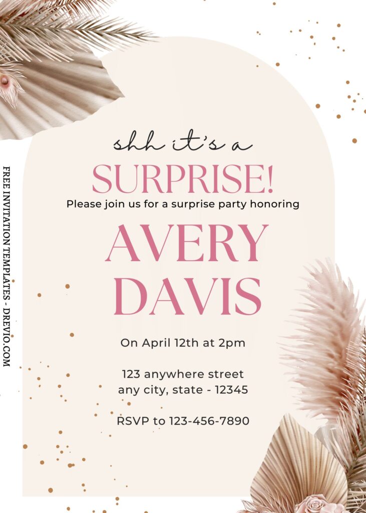 10 Modern Boho Pampas Canva Invitation Templates