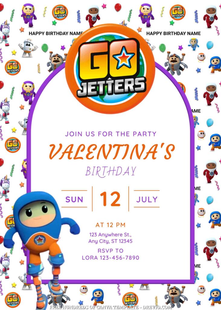 Free Go Jetters Birthday Invitations with Group in the Background