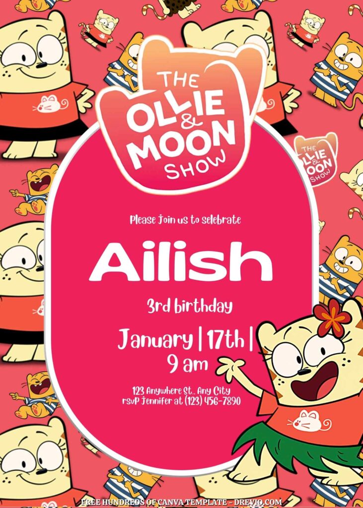 The Ollie & Moon Show Birthday Invitations with Group in the Background