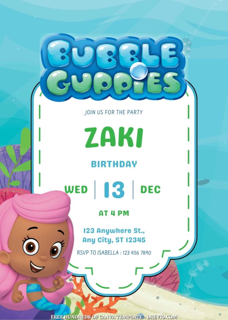 Free Bubble Guppies Birthday Invitations with Undersea Background