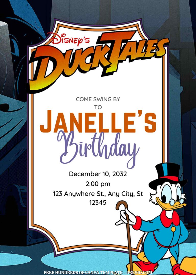 Free DuckTales Birthday Invitations in the Dark Background