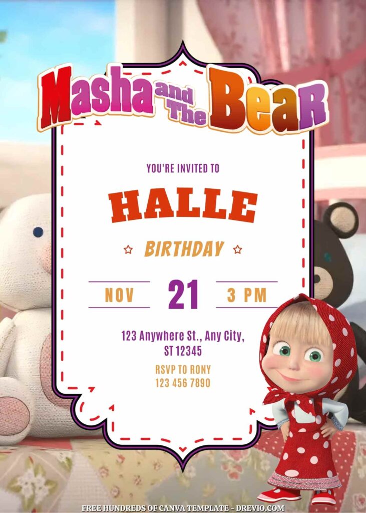 Free Masha and the Bear Birthday Invitations