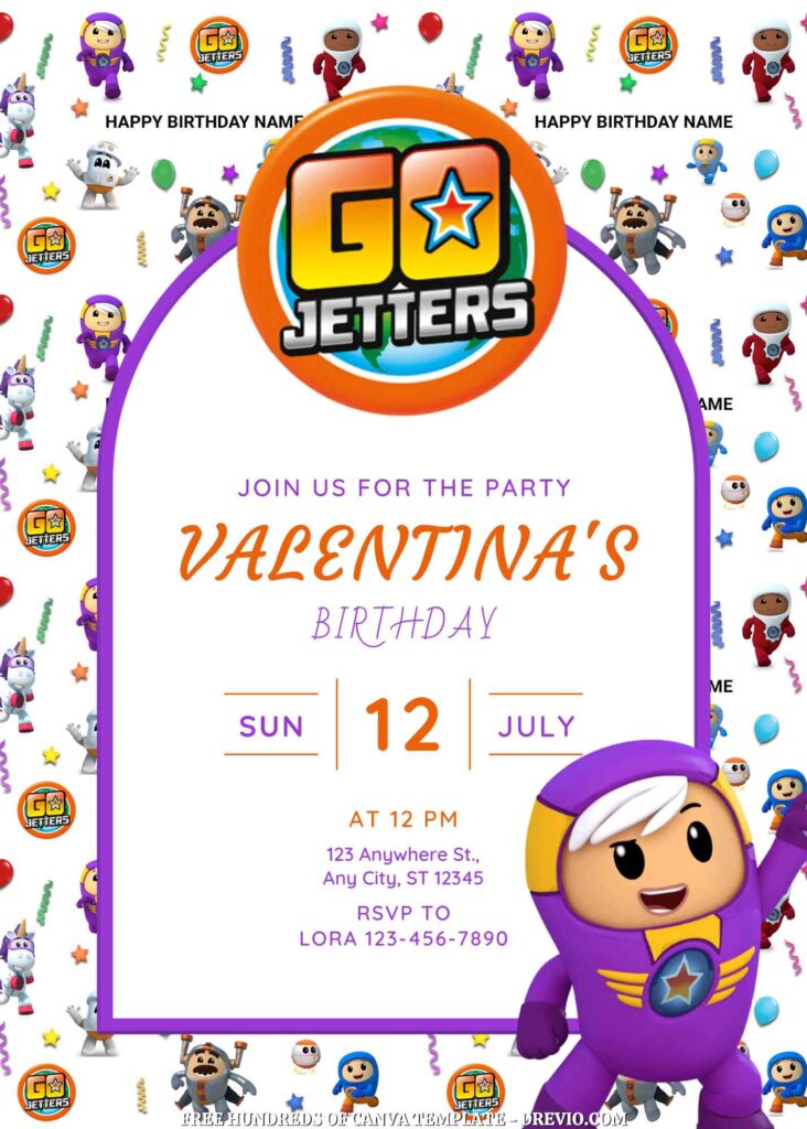Free Go Jetters Birthday Invitations with Group in the Background