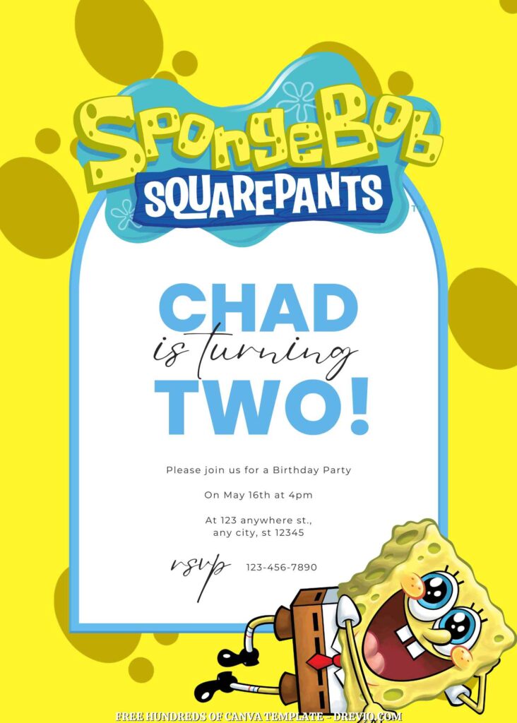 Free SpongeBob Squarepants Birthday Invitations with Yellow Background