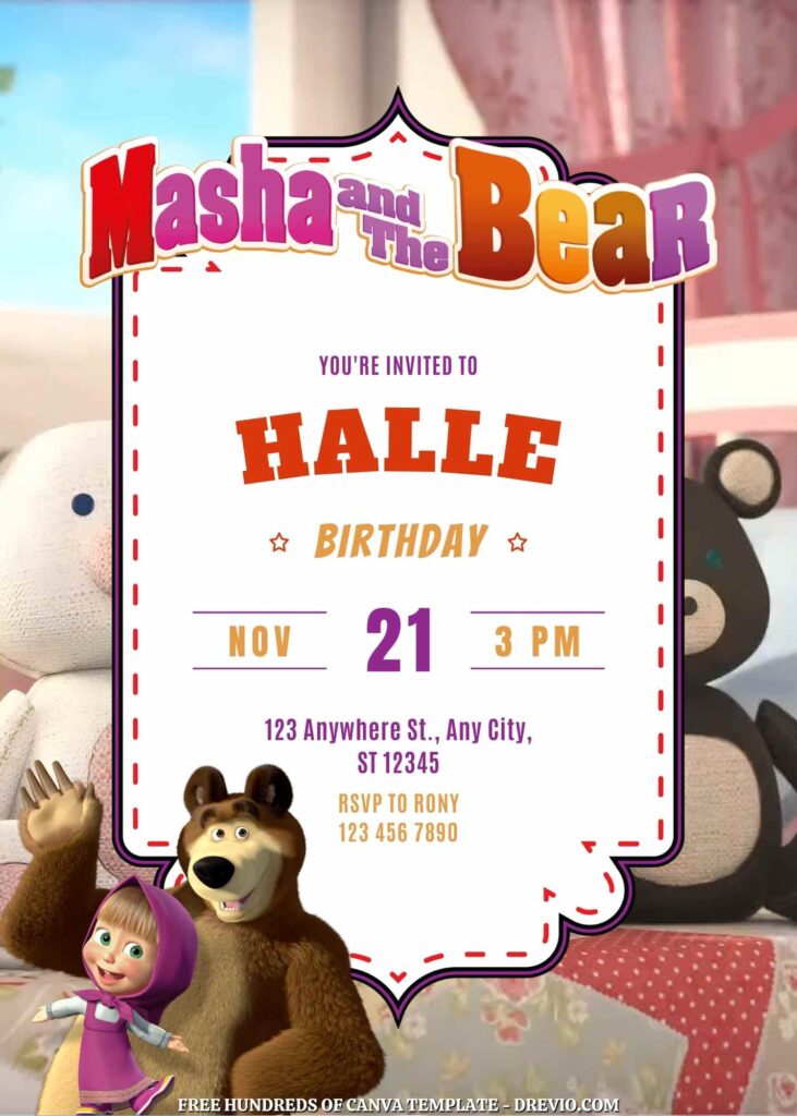Free Masha and the Bear Birthday Invitations