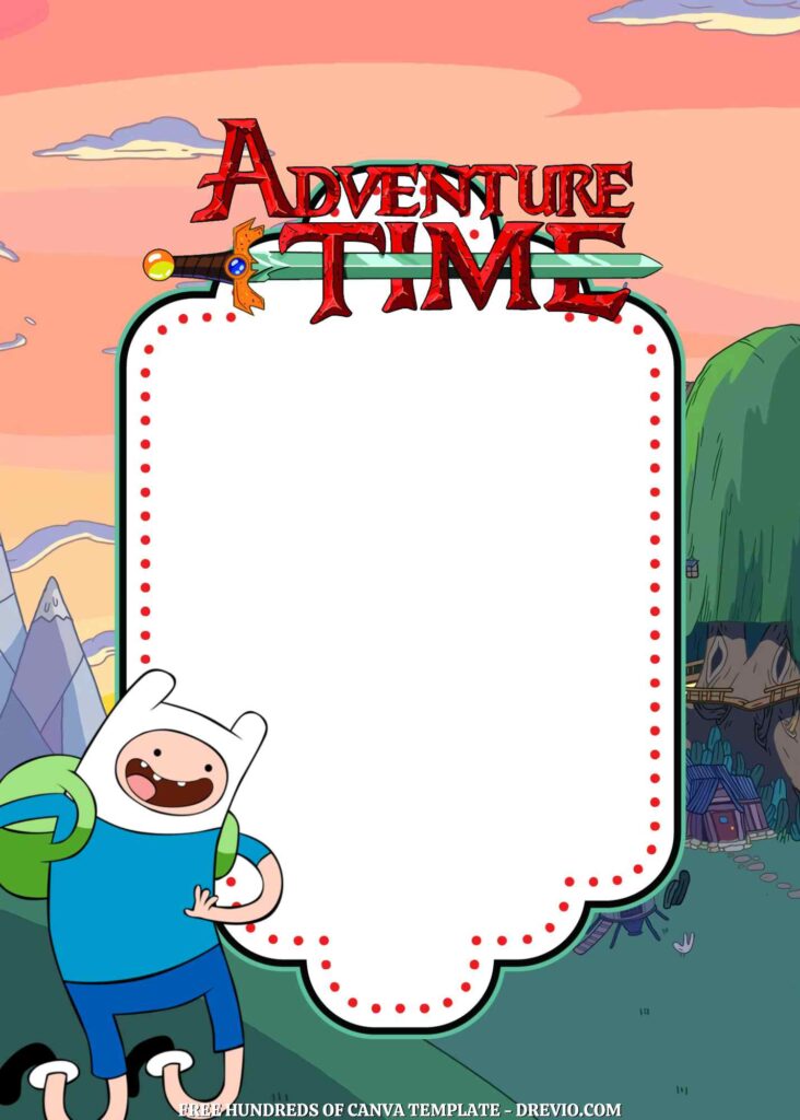 Free Adventure Time Birthday Invitations with Scenery in the Background
