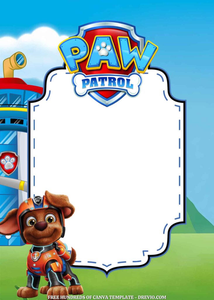 Free Paw Patrol Birthday Invitations with Blue Background