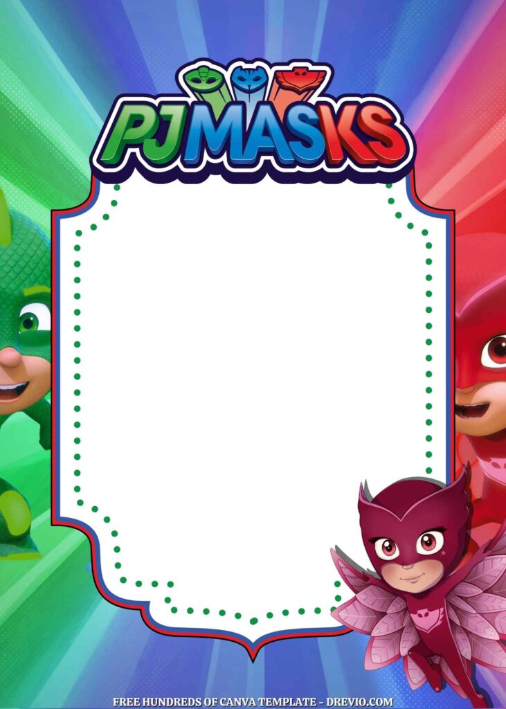 Free PJ Masks Birthday Invitations with Group in the Background