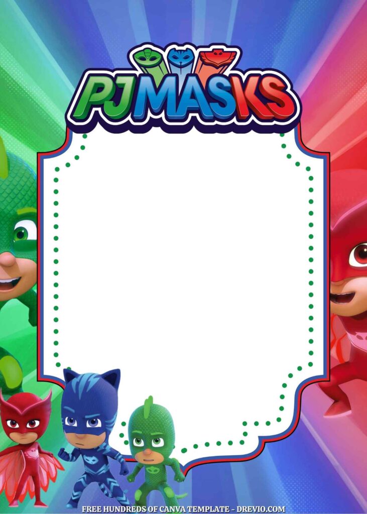 Free PJ Masks Birthday Invitations with Group in the Background