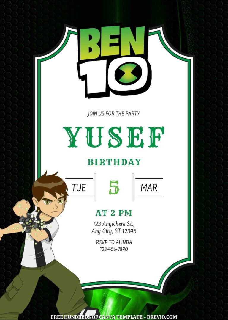 Free Ben10 Birthday Invitations in the Black Background