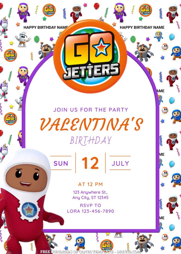 Free Go Jetters Birthday Invitations with Group in the Background