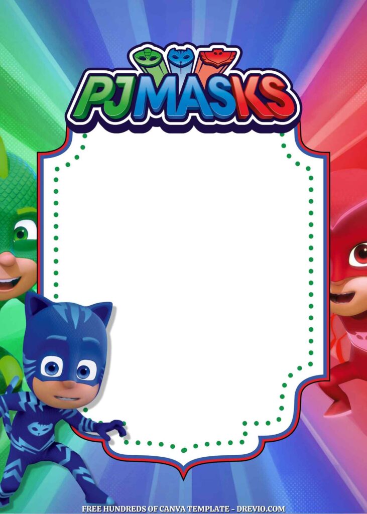 Free PJ Masks Birthday Invitations with Group in the Background