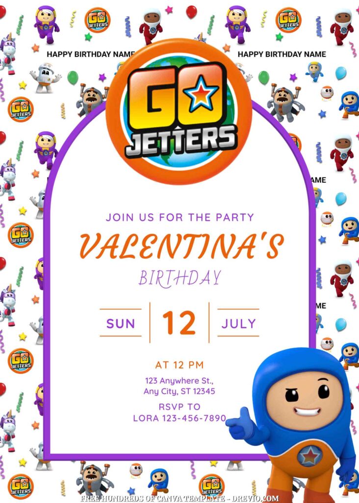 Free Go Jetters Birthday Invitations with Group in the Background