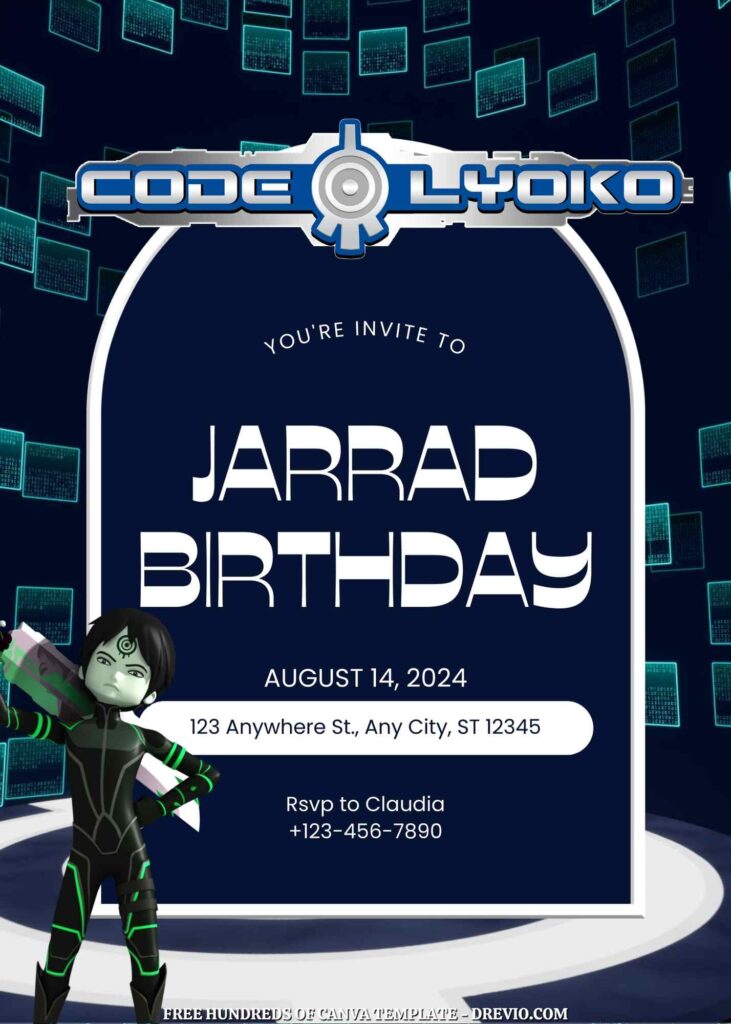 Free Code Lyoko Birthday Invitations with Black Background
