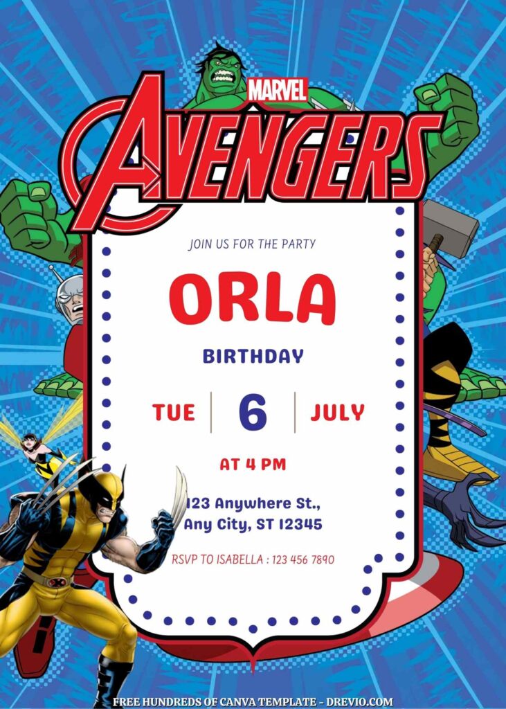 Free Avengers Birthday Invitations with Group in the Background